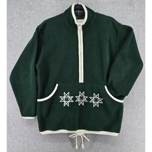 Vtg Christopher Banks Holiday Fleece Half Zip Adult S Star Embroidery Y2K Green